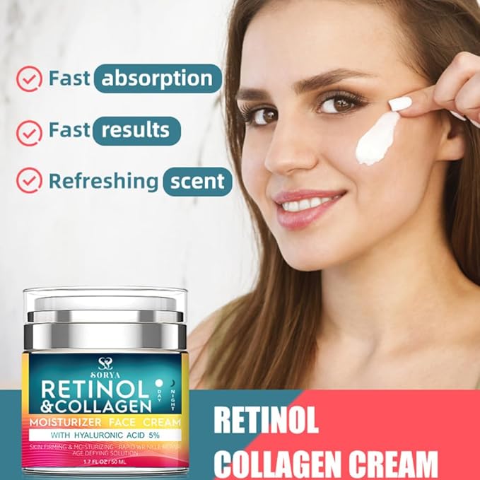 Retinol & Collagen Face Cream – Anti-Aging Moisturizer for Wrinkles & Fine Lines | Hyaluronic Acid & Peptides | Hydrates & Restores Skin Elasticity-Velvo Beauty