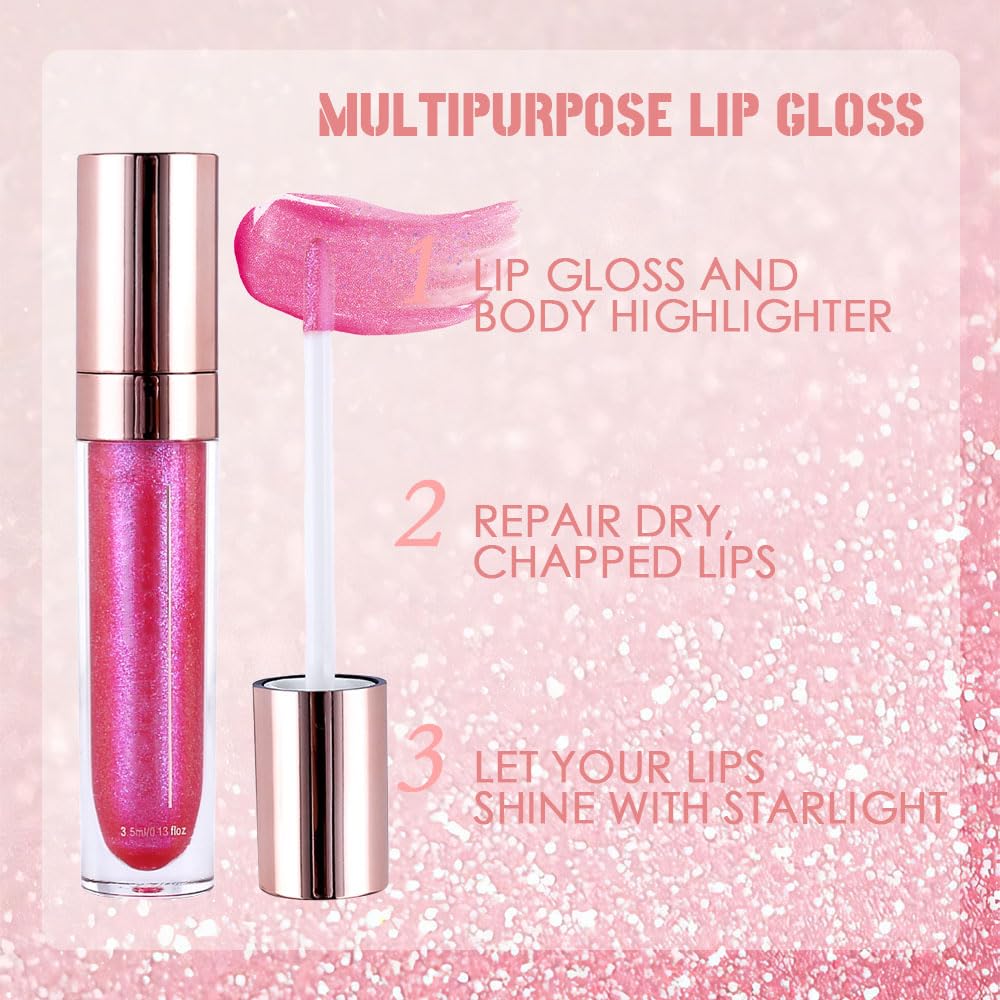 evpct 2Pcs Blush Red Pink Pearlescent Chameleon Shimmer Glitter Lipstick Lip Gloss, Long Lasting Waterproof Glitter Metallic Sparkly Glossy Lip Gloss Tint Stain Liquid Lipsticks Makeup Set for Women-Velvo Beauty