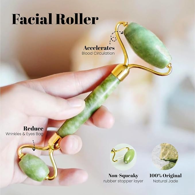 ROSELYNBOUTIQUE Gua Sha Facial Tools & Face Roller for Lift Wrinkless Natural Skincare Tool Jade Roller Guasha Tool for Face (Green)-Velvo Beauty
