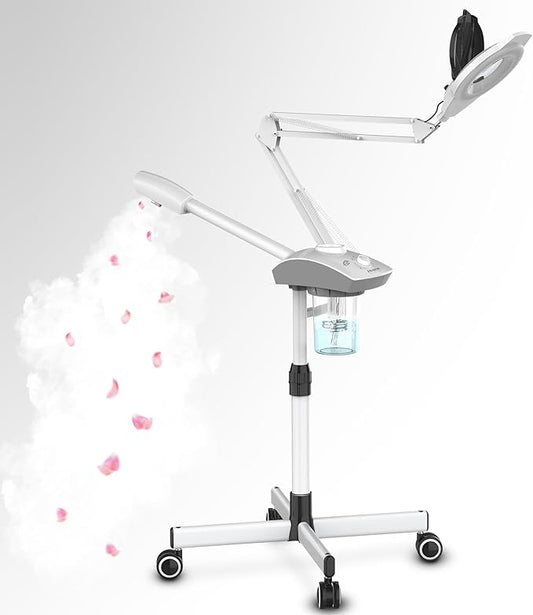 TASALON Professional Facial Steamer with 5X Magnifying Lamp, 2-in-1 Esthetician Steamer on Wheels with Ozone and Hot Mist, Ionic Facial Steamer for Facial Deep Cleaning and Moisturize-Velvo Beauty