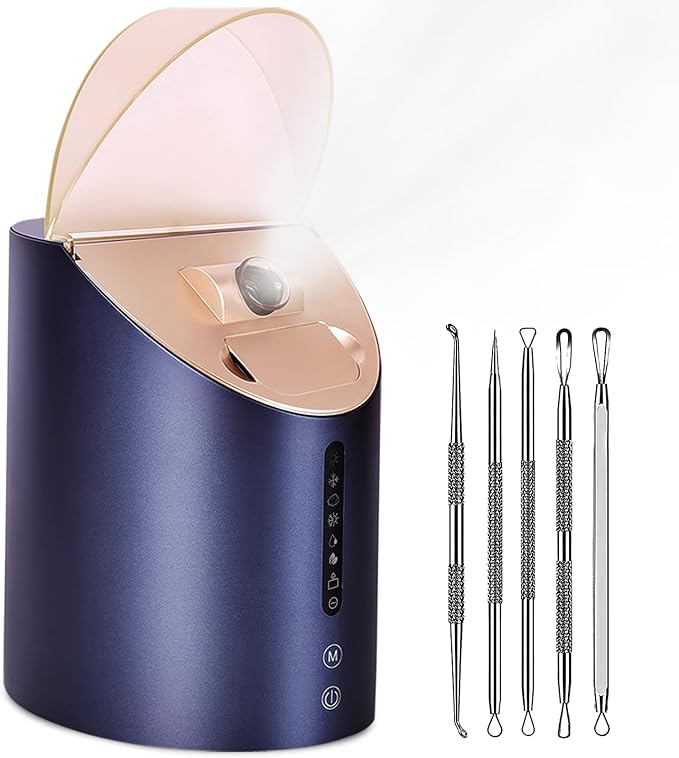 Facial Steamer DENFANY Nano Steamer Ionic Hot & Cool Mist Home SPA | 8 Steam Modes | Aromatherapy Basket | Digital LCD Screen | Extraction Set-Velvo Beauty