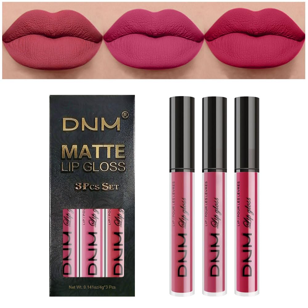 evpct 3Pcs Mauve red Berry pink Rose red Matte Liquid Lipstick Sets for Women 24-hour Matte+Lipstick Lipstick Lip Stain Gloss Long Lasting 24 Smudge Waterproof-Velvo Beauty