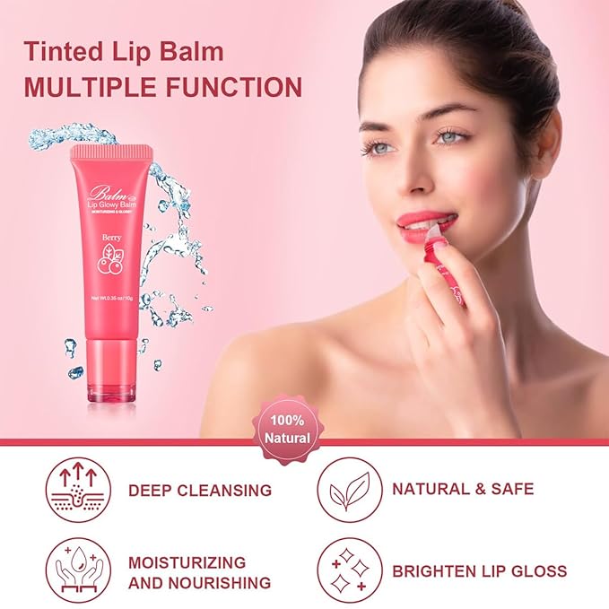 GECOMO Lip Glowy Balm, Moisturizing Lip Gloss, Nourishing Glossy Transparent Plumping Oil, Non-sticky Tinted Toot Lip Balm for Lip Care (BERRY) 0.35oz-Velvo Beauty