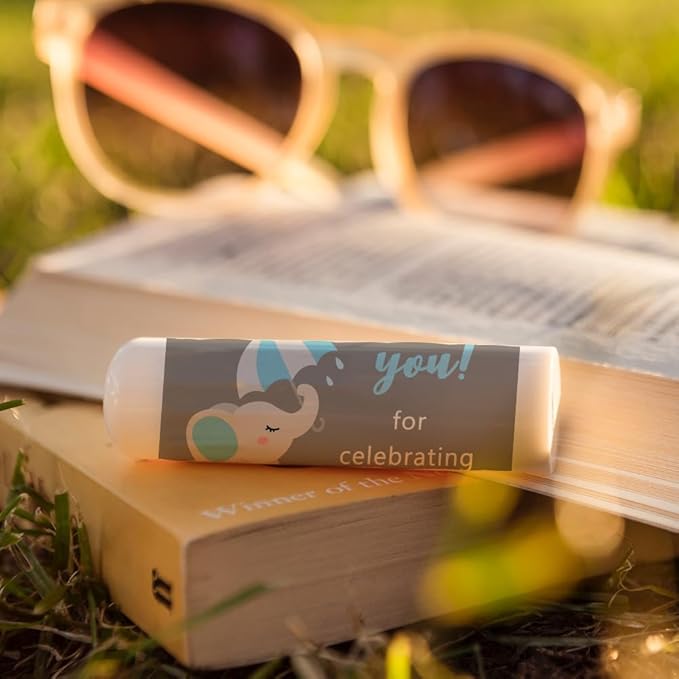 OLYCRAFT 100Pcs 4 Styles Elephant Lip Balm Labels Stickers 2.1x1.7 inch Self-Adhesive Favor Lip Balms Elephant Stickers with Thank You Words for Lipstick Wrapping Decorations Birthday Party Supplies-Velvo Beauty