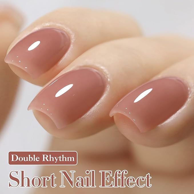 Double Rhythm Translucent Gel Polish Sheer Neutral Natural Light Milky Same Color Same Bottle 15ML Jelly Nail Polish Nail Art DIY at Home (Deep Nude-A1412)-Velvo Beauty