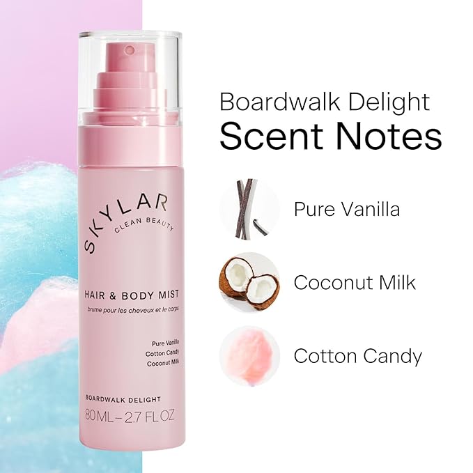 Skylar Boardwalk Delight Hair & Body Mist | Hypoallergenic & Clean Fragrance | Vegan, Cruelty Free, and Safe For Sensitive Skin | 80 ML, 2.7 Fl Oz-Velvo Beauty