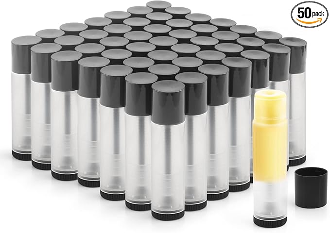 50Pcs 5g Lip Balm Tubes Plastic Lipstick Containers Empty Refillable Twist-up Lip Gloss Balm Filling Stick Clear Tube Holder with Black Cap for DIY Chapsticks Crayon Solid Perfume-Velvo Beauty