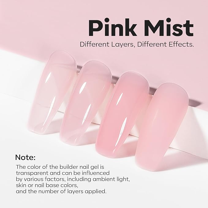 modelones Builder Nail Gel, 8-in-One Pink Builder for Nail Thickening, U/V LED Lamp Cured Hard Color Base Extension Rhinestone Tips Glue Gel Polish in a Bottle for DIY Home Manicure Women-Velvo Beauty