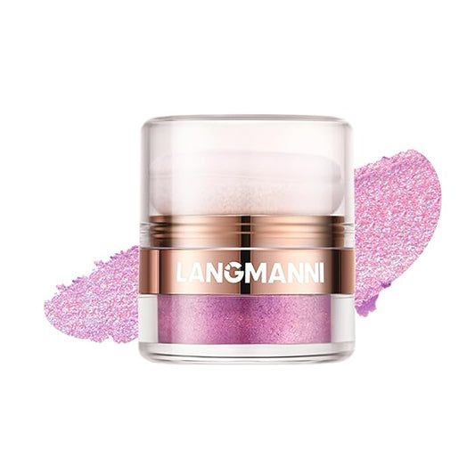 Glitter Body Highlighter Powder Body Shimmer Sparkle Face Brightening Highlighter Powder for Face Eyes Body Glow Makeup With sponge head（Purple）-Velvo Beauty