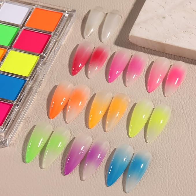 Neon Phosphor Nail Powder Set - 10 Colors, Fluorescent Glitter Gradient, Iridescent Rubbing Dust, Ombre Brush for DIY Nail Art-Velvo Beauty