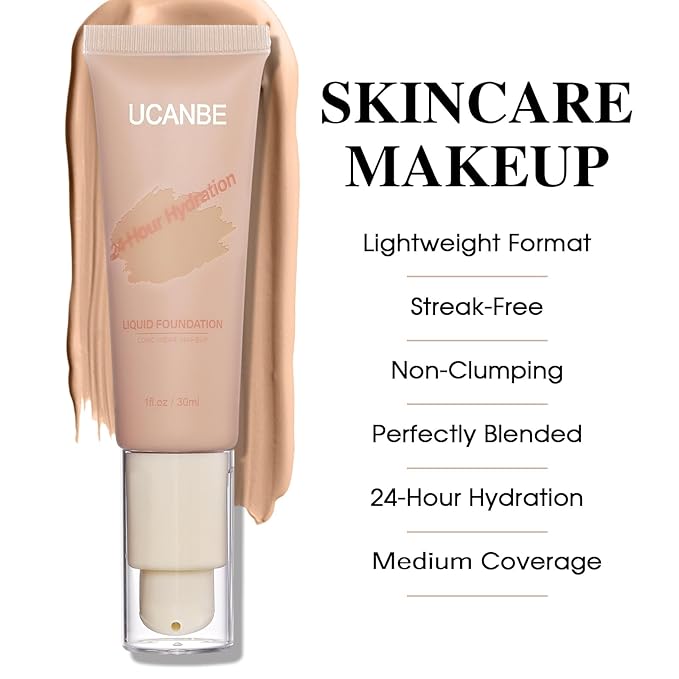 UCANBE Matte Liquid Foundation Makeup, Medium to Full Coverage Waterproof Longwear Serum Cream Foundation for Combination & Oily Mature Skin, Lightweight Hydrating & Nourishing, True Beige, 1 fl. oz.-Velvo Beauty
