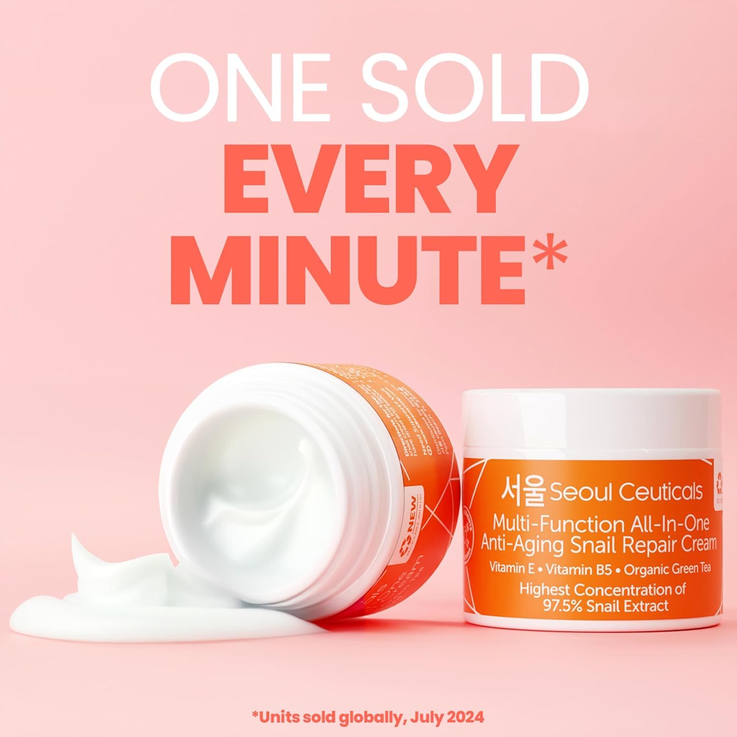 SeoulCeuticals Large 4oz 97.5% Snail Mucin Moisturizer Cream Korean Skin Care - K Beauty Skincare Day & Night Snail Repair Cream Filtrate Cruelty Free-Velvo Beauty