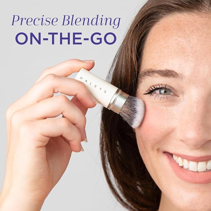 HALEYS Retractable Face Brush, VEGAN Dense, Angled Bristles & Adjustable Sleeve, Portable Makeup Brush for Quick, Easy Streak-Free Blending of Liquids, Creams, Powders, Travel-friendly Mess-Free Cap-Velvo Beauty