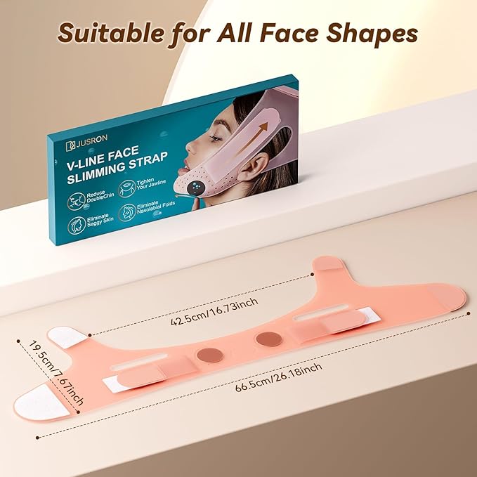 JUSRON V-Line Mask Chin Up Mask Face Strap, Soft Silicone Chin Strap V Shaped Face Mask, Jaw Exerciser 23-27 Inches (Fluorescent Pink)-Velvo Beauty