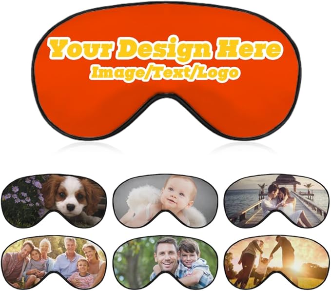 Custom Personalized Sleep Eye Mask Add Any Photo Text Logo Design Your Own Soft Blindfold Eyemask Blackout Eye Cover for Men Women Home Travel Offices, OrangeRed, 8.1"x4.1"-Velvo Beauty