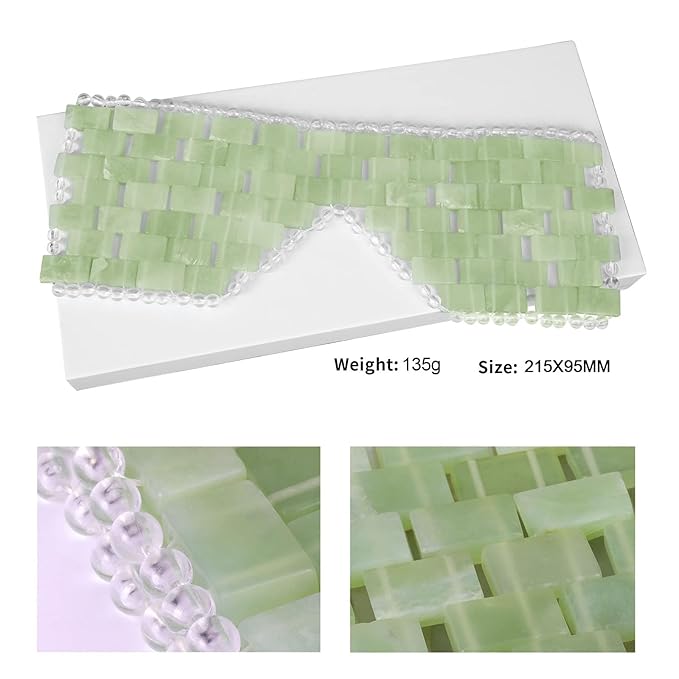 Jade Eye Mask 100% Natural Real Jade Stone Reusable Eye Mask for Hot & Cold Anti Aging，Headache and Migraine Relief Jade Mask for Women Men (Light green jade)-Velvo Beauty