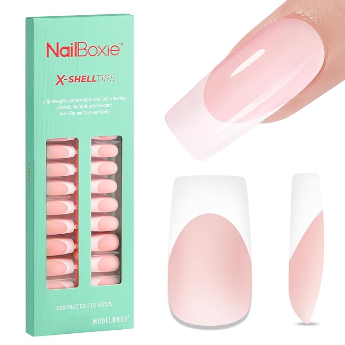 modelones French Tip Press on Nails, 150Pcs Long Square Fake Nails with Nail Box, Pink & White Gel Nail Tips for Women, Soft Glue-On Nails for Natural Salon Look, DIY Nail Art Kit (15 Sizes)-Velvo Beauty