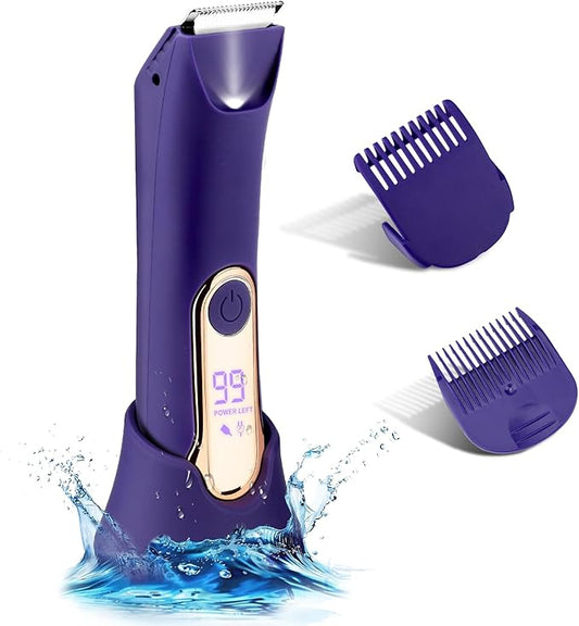 Bikini Trimmer for Women,Wet/Dry Personal Pubic Hair Trimmer Womens Electric Razors Shaver for Underarm Leg Arm Body Hair Private Area,LED Light Ceramic Blade IPX7 Waterproof Rechargeable LCD Display-Velvo Beauty