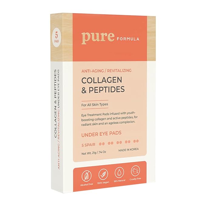 Collagen and Peptides Under Eye Patches - Reduces Puffiness & Dark Circles, Firming & Anti-aging Under Eye Pads - Cruelty Free Korean Skin Care For All Skin Types - 5 Pairs-Velvo Beauty