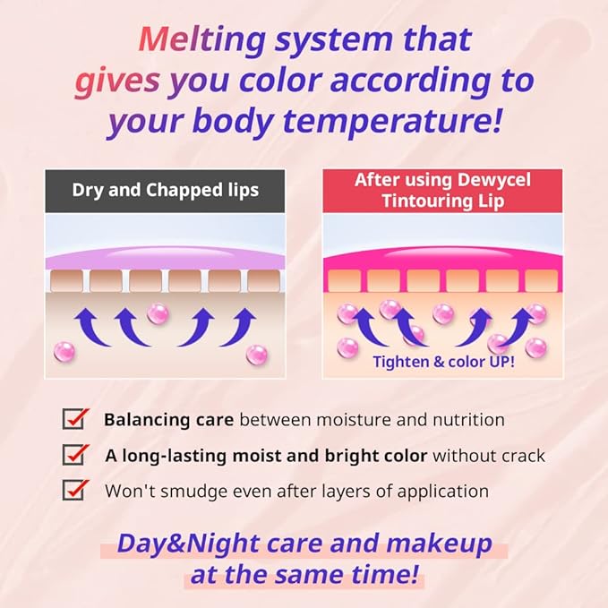 DEWYCEL TINTOURING BALM | #4 PURE RED | Non-Sticky Moisturizing & Hydrating Tinted Lip Balm for Chapped Lips | Natural Color Lip Glow Balm-Velvo Beauty