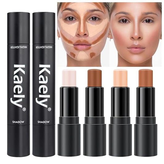 evpct 4 Color Contour Stick Makeup Set Concealer Bronzer Stick Cream Contour Palette Contour Contouring Makeup Kit for Beginner Face Highlighter Makeup Stick Liquid Contour contorno maquillaje 01+02-Velvo Beauty