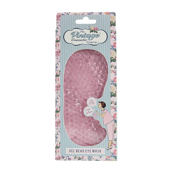 The Vintage Cosmetic Company Gel Bead Eye Mask, Super-Soft Plush Adjustable Headband, Calms Tired Eyes and Soothes Headaches, Skincare Accessory, Pink Design-Velvo Beauty