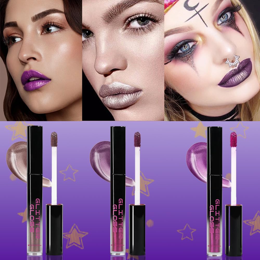 Taupe Purple Dark Purple Metallic Lipstick for Women,Glitter Sparkling Liquid Lipstick,Long Lasting Waterproof Lightweight Non-Drying Bold Dark Lip Gloss for Gothic Stage Makeup,Vegan-Velvo Beauty