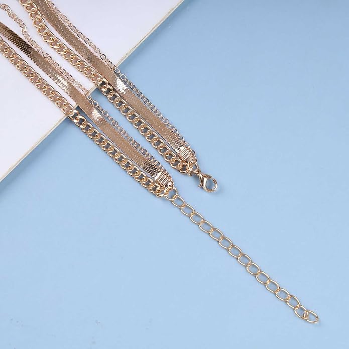 Vintage Layered Turquoise Necklace Turquoise Pendant Necklace Blue Stone Bead Choker Necklace Gold Snake Herringbone Chain Necklace Jewelry for Women-Velvo Beauty