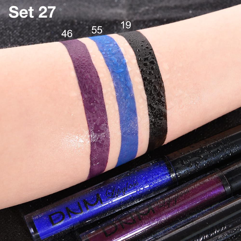 evpct 3Pcs Dark Purple Black Royal Blue Matte Liquid Lipstick Lip Stain Sets for Women Matte+Lipstick Long Lasting Waterproof Permanent 24 hr Hours Magic Lipstick 24 Hours original, Set27-Velvo Beauty