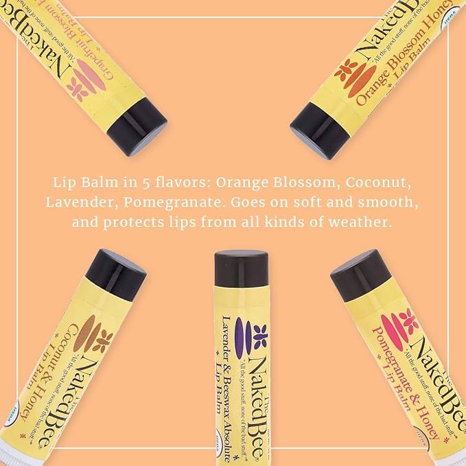 The Naked Bee Lip Balm Sampler, Coconut & Honey, Orange Blossom Honey, Pomegranate & Honey, Grapefruit Blossom Honey, Lavendar & Beeswax Absolute-Velvo Beauty