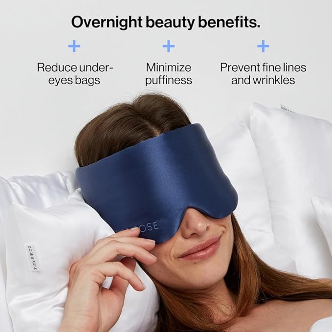 Dore & Rose Deep Sleep Mask Light Blocking, 23 Momme Mulberry Silk Eye Mask, Ultra Soft, Adjustable - Travel Sleeping Mask for Men & Women - Dark Blue-Velvo Beauty