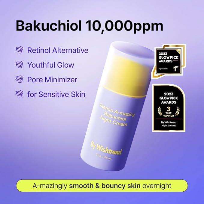 BY WISHTREND Vitamin A-mazing Bakuchiol Night Cream | Retinal, Peptide, Collagen, Ceramide NP, Centella Asiatica, moistfully plump overnight skincare (1.05 Ounce (Pack of 1))-Velvo Beauty