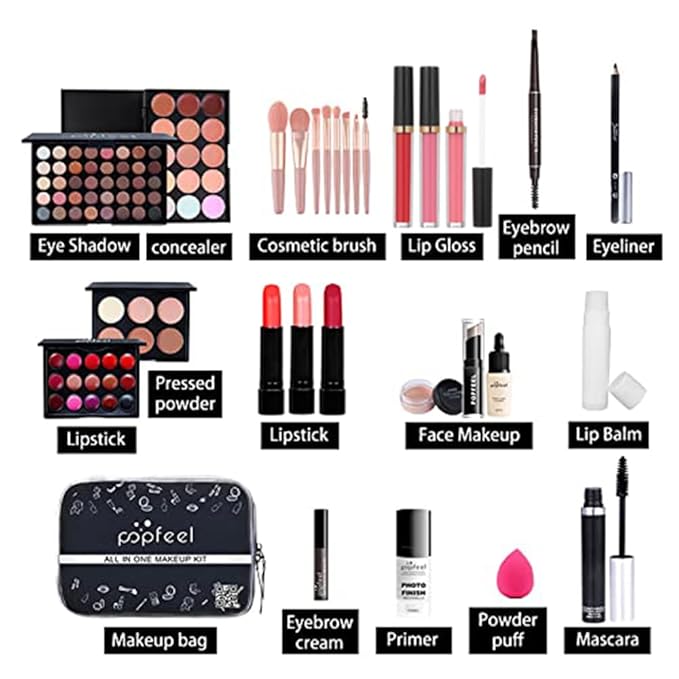 All in One Makeup Kit Makeup Kit for Women Full Kit Multipurpose Makeup Kit-Makeup Brush Set,Eyeshadow Palette,Lip Gloss Set, Makeup Bag,Eyebrow Pencil,Mascara and Face Makeup-Velvo Beauty