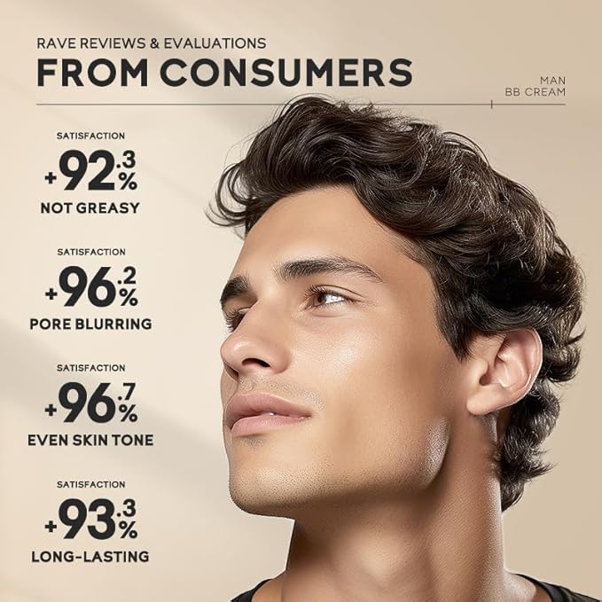 AKARY Hydrating Men BB Cream SPF 15 PA++, Full-Coverage Foundation&Concealer, Mens Face Moisturizer Cream Evens Skin Tone, Oil Control and Cover Flaws, Natural Finish for All Skin Types, Natural 240-Velvo Beauty