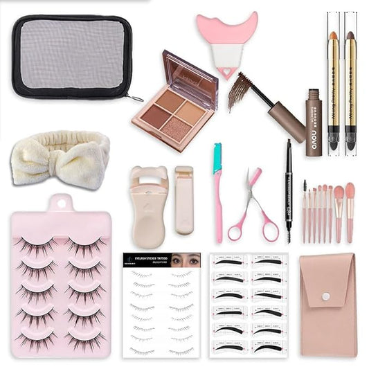 All-In-One And Portable Beginner Makeup Kit, Including Mascara, Eyeshadow Pencil, Eyeshadow Palette, Beauty Brush Set, Eyebrow Shaping Set And Other Props-Velvo Beauty
