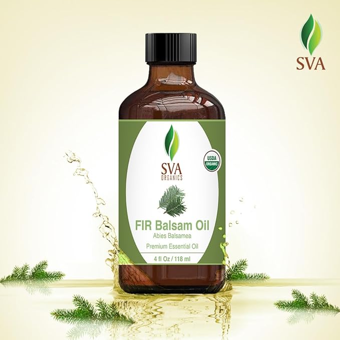 SVA Fir Balsam Essential Oil Organic – 4 Fl Oz – 100% Natural Organic Fir Oil - for Diffuser, Hair Care, Face, Skin Care, Aromatherapy, Scalp and Body Massage, Soap and Candle Making – with Dropper-Velvo Beauty