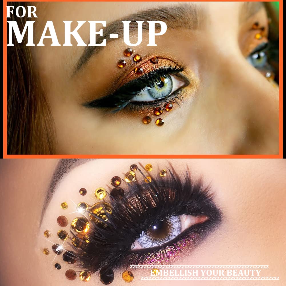 One Pack 2000 Pcs of Flatback Round Golden Yellow Rhinestones 6 Sizes (1.5-6 mm) with Nail Art Rhinestone Picker Pencil and Tweezer for DIY and Salon Use-Velvo Beauty