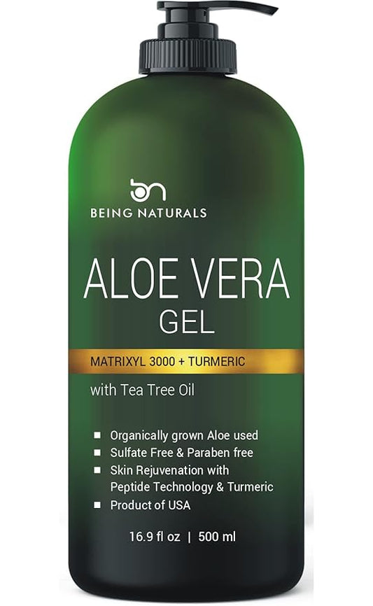 Aloe vera Gel - from 100% Pure Organic Aloe Infused with Matrixyl 3000 (Peptides), Turmeric - Natural Raw Moisturizer for Face, Body, Hair. Perfect for Sunburn, Acne, Razor Bumps 16.9 fl oz-Velvo Beauty