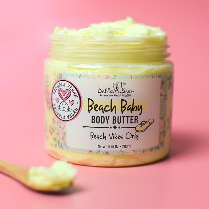 Bella and Bear Beach Baby Body Butter - Moisturizing Shea Cream for Women - Vegan, Cruelty-Free, Oil-Free - Helps Prevents Pregnancy Stretch Marks Bulk 6.76-oz. - 12 Pack-Velvo Beauty