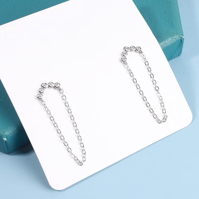 Boho Rhinestone Circle Studs Earrings Silver Cz Hoop Drop Earrings Circle Tassel Dangle Earrings Drop Chain Earrings Jewelry for Women and Girls Gifts-Velvo Beauty