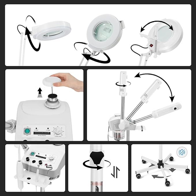 Professional 4in1 Ozone Face Steamer for Deep Hydration with Magnifying Lamp, High Frequency Galvanic for Beauty Spa Shop-Velvo Beauty
