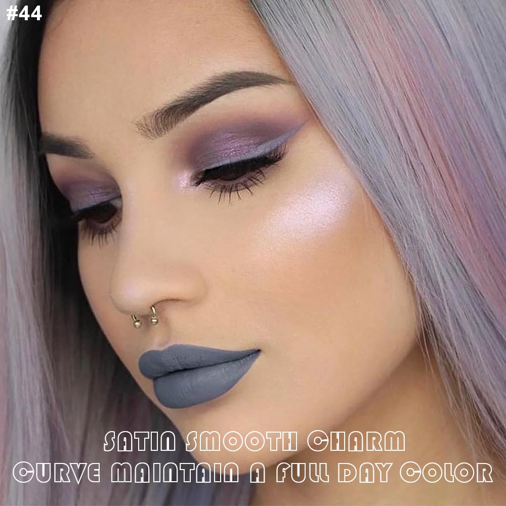 evpct 2Pcs Grey Gray Matte Liquid Lipstick Lip Gloss Stain and Retractable Lip Liner Makeup Set for Women Long Lasting Waterproof 24 Hours Permanent Lipstick labial mate larga duracion 24 44#-Velvo Beauty