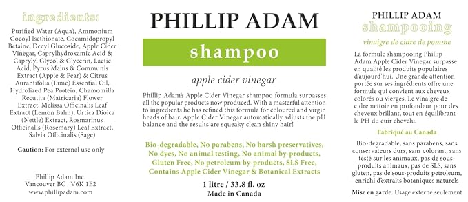 Phillip Adam Apple Cider Vinegar Shampoo and Conditioner Set for All Types of Hair - pH Balancing - Sulfate Free, Paraben Free & Silicone Free - 33.8 Ounce Each-Velvo Beauty