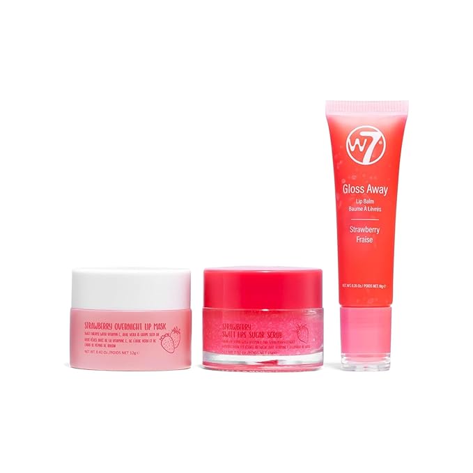 W7 Sweet Dreams Lip Care Trio - 3 Piece Set - Overnight Lip Mask, Lip Balm & Lip Scrub - Strawberry-Velvo Beauty