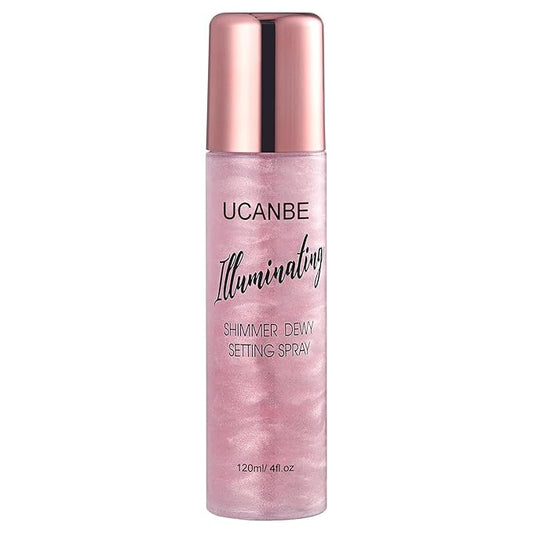 UCANBE Shimmer Dewy Setting Spray – Glowing + Makeup Setting Spray 2 in 1 Lightweight Formula for a Radiant Glow,Long-Lasting Face Mist for Face Body, 4 Fl Oz #Bubblegum-Velvo Beauty