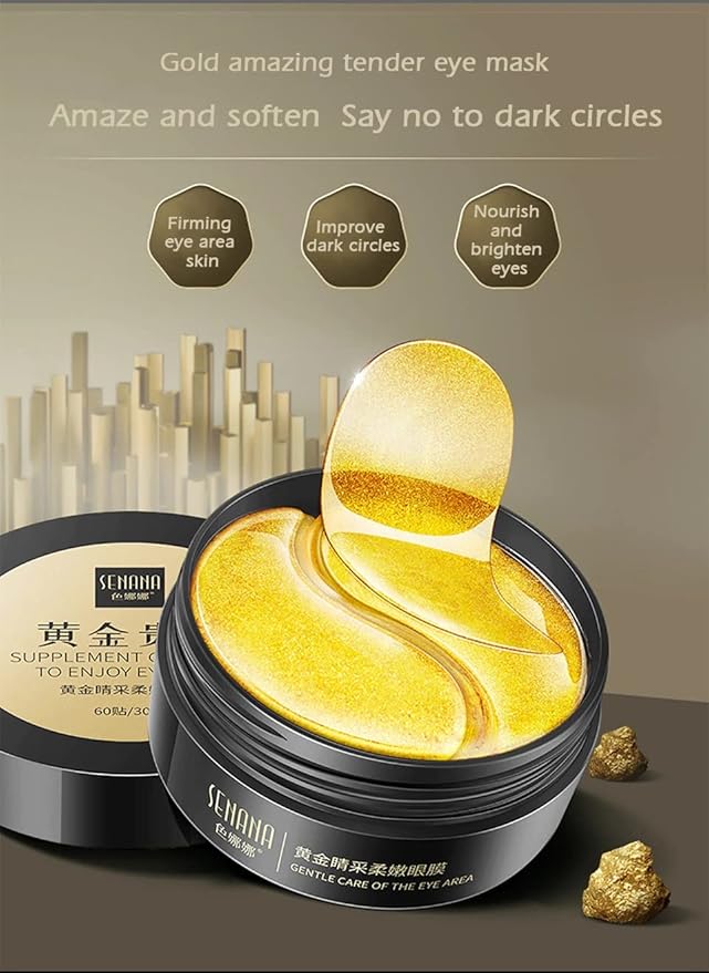 Senana MarinaUnder Eye Masks, Eye Lines And Moisturizing Eye Patches, Moisturizing, Nourishing, Improving Eye Bags, Dark Eye Circles, Under Eye Gel Pads with Collagen Hyaluronic Acid (60 Pieces) (24K Golden eye Collagen)-Velvo Beauty