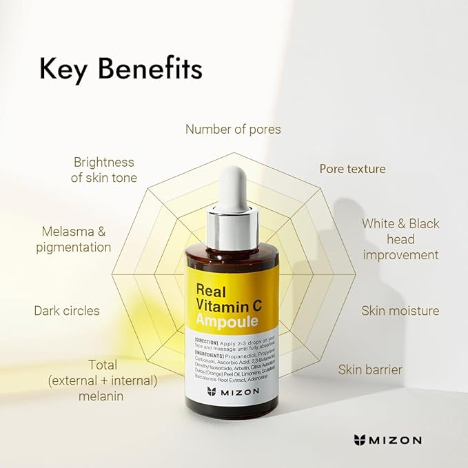 MIZON Real Vitamin C Ampoule, Pure Vitamin C, No Water Added,10 Ingredients, Nutrition, Face Moisturizer (1.01 fl oz)-Velvo Beauty