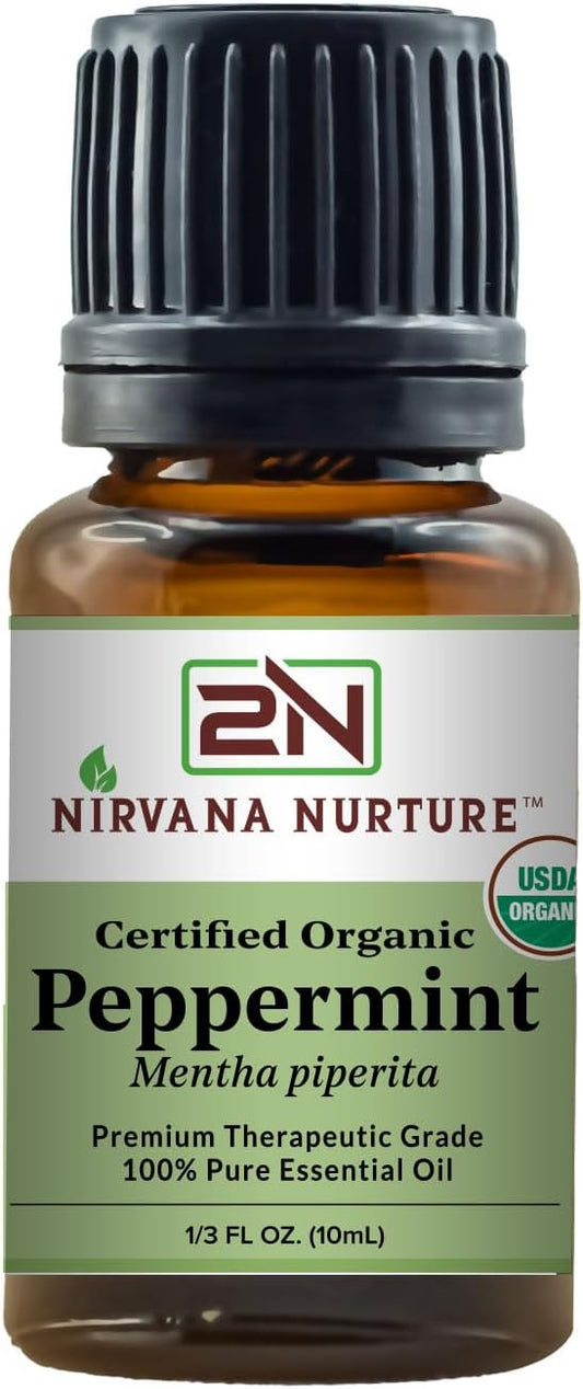 Peppermint Essential Oil USDA Certified Organic 100% Pure Premium Therapeutic Grade, Undiluted - Aromatherapy Diffuser for Calm and Relaxation, Skin Care, Hair Care-Velvo Beauty