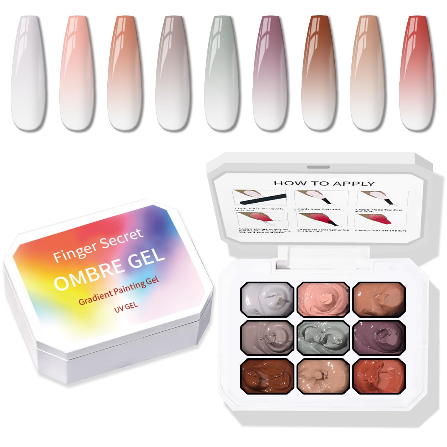 Sponge Pat Paint Nail Gel, 9 Colors Ombre Nails Gradient Gel Nail Blush Blooming Aura Nails Drawing Stripper Floral Painting Nail Art, No Wipe, UV/LED Curing (9 Colors G)-Velvo Beauty