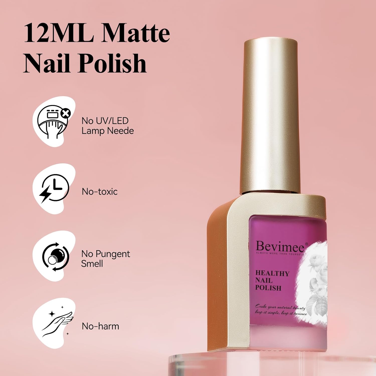 Matte Nail Polish, Air Quick Dry, Hot Pink Nail Lacquer Matte Finish, High Pigmented Long Lasting & Fast Drying Velvet Nail Polish For Nail Art, Mist Effect 12ml-Velvo Beauty